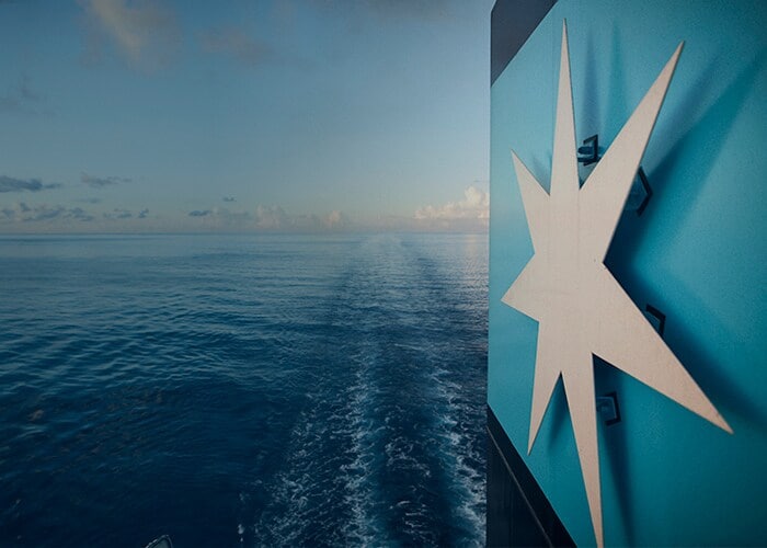 Maersk logo on a vessel sailing.