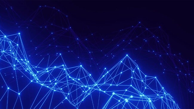 Blue background with lines and dots.