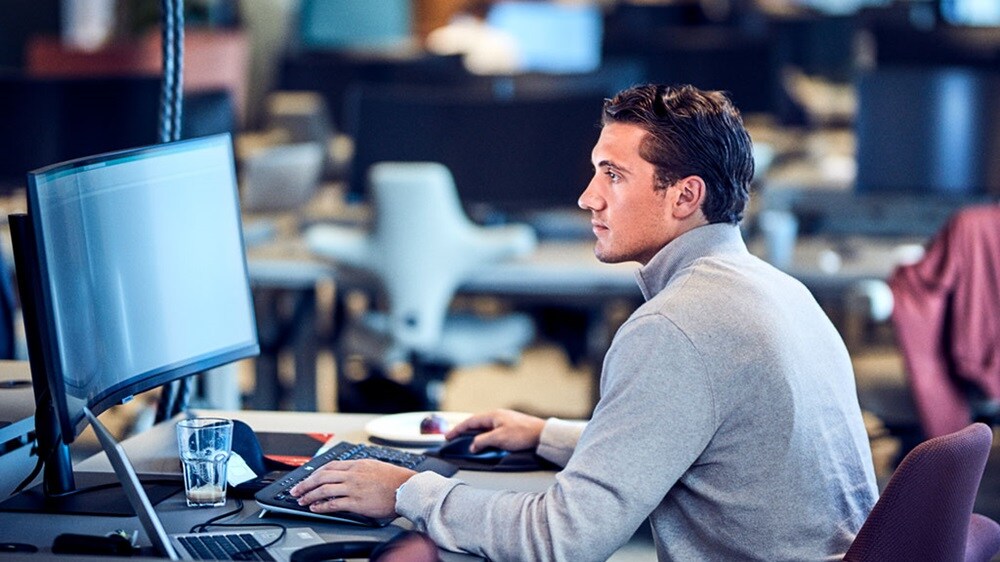 Man with desktop