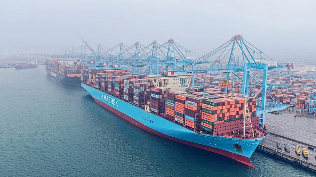 Maastrict Maersk at APM Terminals' Maasvlakte II terminal in Rotterdam